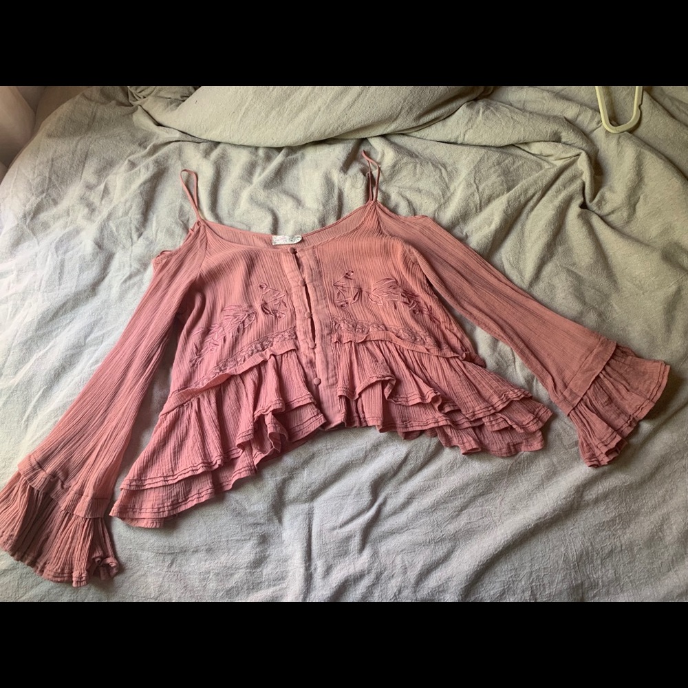 Free People X Woodstock Gauze Open Shoulder Top